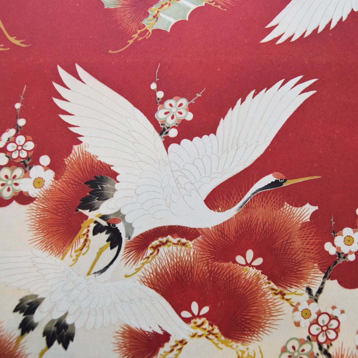 White Cranes Japanese Paper Decorative Paper Kimono Paper Etsy New