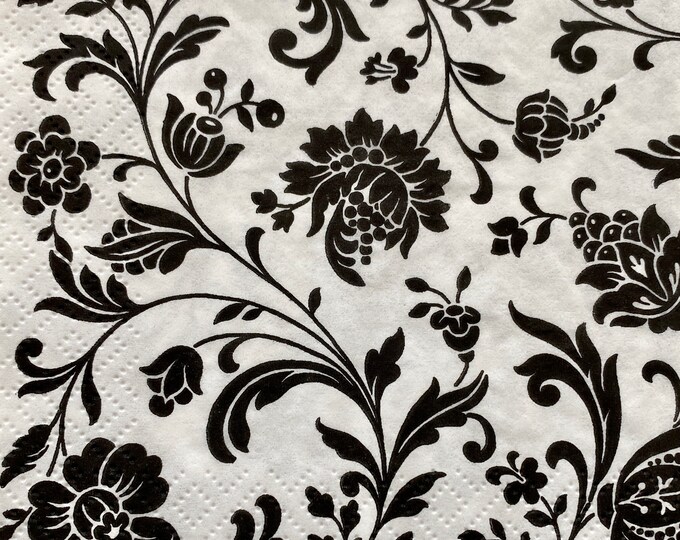 Black and White Napkins, Floral Napkins, Set of 3, Paper Napkins