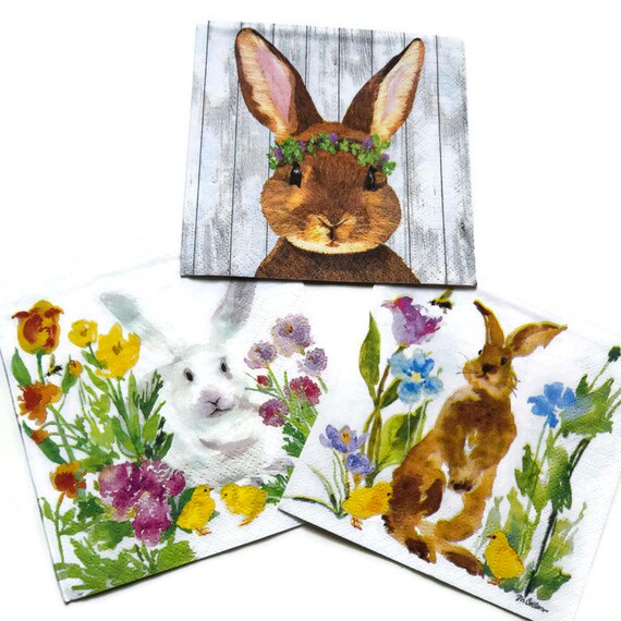 Decoupage Napkins Bunnies Rabbit Paper Napkins for Etsy