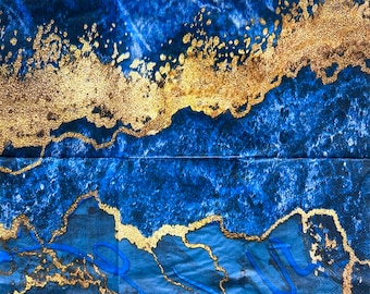 Blue and Gold Marble Paper Napkins: Hostess Decoupage, Scrapbooking (3 Napkins)