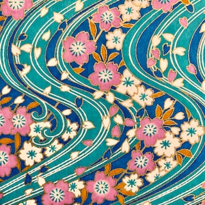 Japanese Chiyogami Paper: Pink & Gold Blossoms on Teal (5 x 4.25", 2 Sheets)