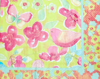 Bird & Flower Decoupage Napkins: Large Paper Napkins (Set of 3)