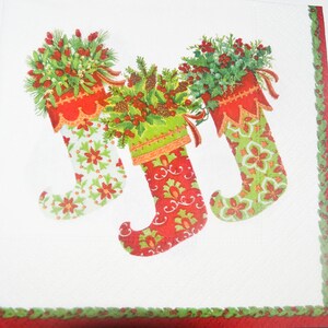 Christmas Paper Napkins, Xmas Set, Christmas Stockings, Christmas Stocking Paper, 3 Christmas Napkins, Decoupage Paper