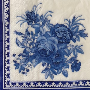 Blue Floral Paper Napkins: Decoupage & Collage (Set of 3)