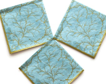 3 x Single Paper Napkins For Decoupage Craft Tissue Teal Magnolia Flowers M094 