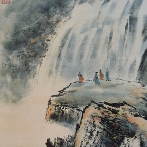 Japanese Art Print, Japanese Painting, Waterfall with Cherry Blossoms Paper, Scrapbooking, Decoupage Paper, Collage Paper, 2 Designs