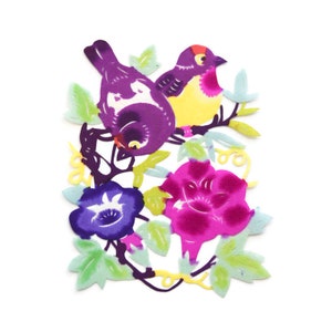 Vintage Chinese Paper-Cut: Hand-Painted Love Birds & Flowers