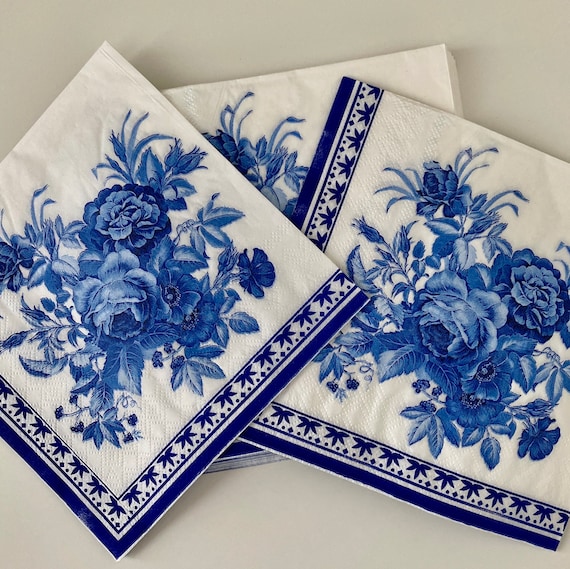 3 Decoupage Napkins, Blue and White Floral Napkins, Floral Paper Napkin,  Napkins for Decoupage, Decorative Napkins, Collage Paper, -  Sweden