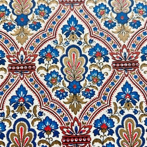 Florentine Paper: Gold Highlighted Red & Blue Floral, 2 Sheets (5&quot; x 4.25&quot;)