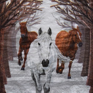 3 Decoupage Napkins, Horse Napkins, Whimsical Paper Napkin, Running Horses, Napkins for Decoupage, Decorative Napkins, Collage, Horse Paper