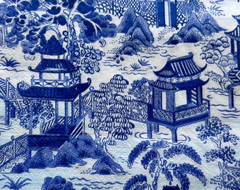 Blue Willow Paper Napkins: Pagoda Floral Design, Set of 3