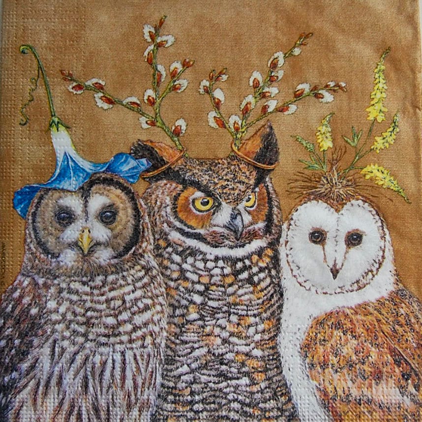 3 Decoupage Napkins, Owl Decoupage Napkins, Whimsical Paper Napkin, Napkins for Decoupage, Decorativ