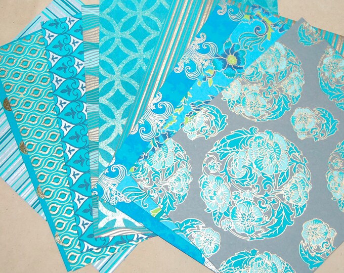 Decorative Paper Pack Teal and Gold Paper Set of 10 Sheets Etsy