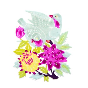 Handmade Chinese Paper-cut: Two Love Birds with Flowers