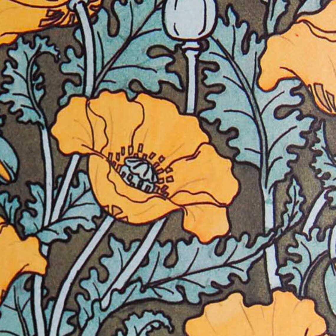 Two Sheets of Decorative Paper Art Nouveau Yellow Poppies Etsy