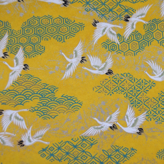 Japanese Chiyogami Yuzen Paper White Cranes on Yellow - Etsy