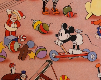 Vintage Mickey Mouse Christmas Toy Paper: Decoupage, Collage (Two 8.5x11 Sheets)