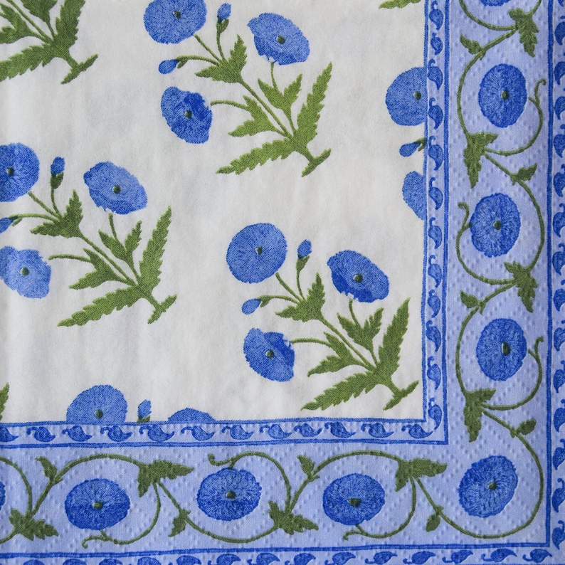 Blue and White Paper Napkin 3 Decoupage Napkins Floral Paper Etsy