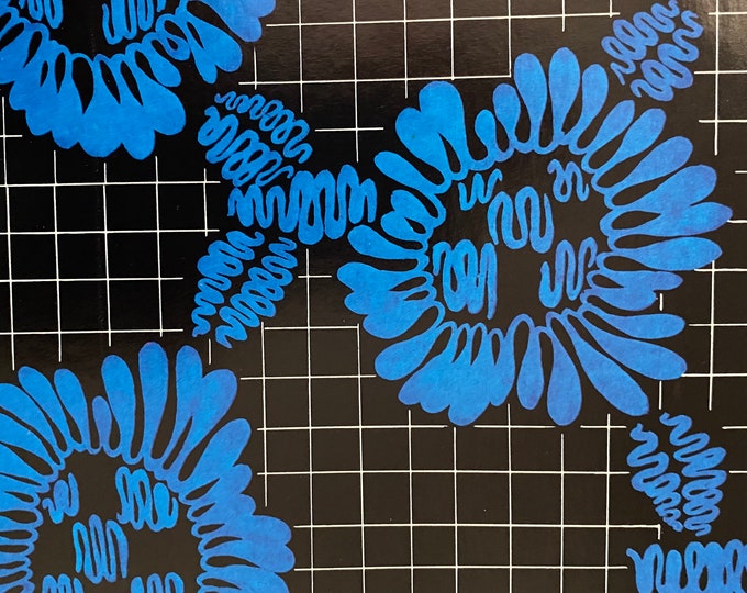 Decoupage, Art Deco Design, Blue Flowers on Black Grid, Decorative ...