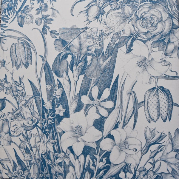 Blue and White Floral Paper, Vintage Style, Decorative Paper, Floral Decoupage Paper, Wrapping Paper, Scrapbooking, Two Sheets, 8.5" x 11"