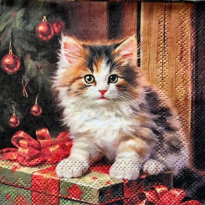 Christmas Cat Napkins: Holiday Decoupage Paper (Set of 3)