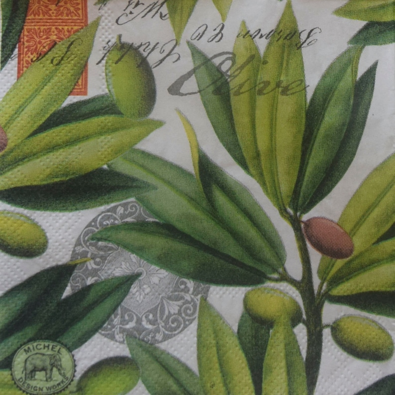 Olive Leaves Decoupage Napkins Leafy Paper Napkins Olive Etsy