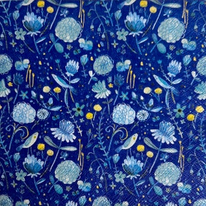 Blue Floral Decoupage Napkins: Collage Paper, Set of 3