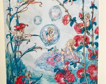 Vintage Style Fairy Postcard: Fairies and Flowers Art