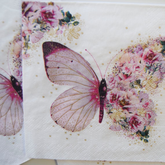 3 Decoupage Napkins, Butterfly and Roses Napkins, Floral Paper Napkin,  Butterfly Paper, Napkins for Decoupage, Decorative Napkins, Collage -   Finland