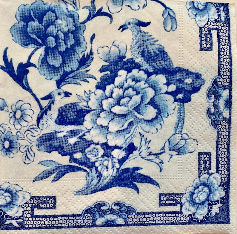 3 Decoupage Napkins Blue and White Floral Napkins Floral Etsy