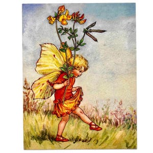 Fairy with Flowers, Fairy Postcard, Fairy Art, Postcard Art, Vintage Style Illustration, Collage Paper,  Ephemera Postcard,