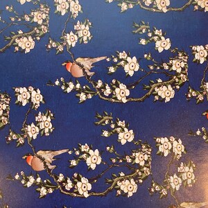 Kimono Paper: Bird & Cherry Blossom Print, Japanese Collage Art (2 Sheets)