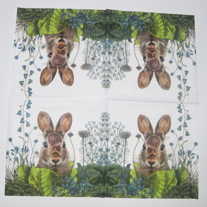 3 Decoupage Napkins Bunny Rabbit Paper Napkin Floral Paper Etsy