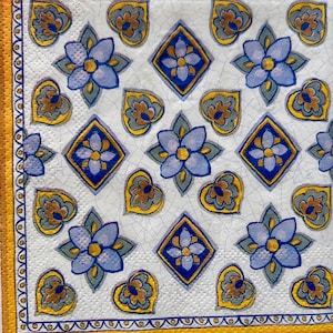 Blue Florentine Floral Paper Napkins: Decoupage & Scrapbooking (Set of 3)