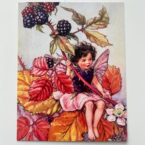 Fairy with Berries, Fairy Postcard, Fairy Art, Postcard Art, Vintage Style Illustration, Collage Paper,  Ephemera Postcard,
