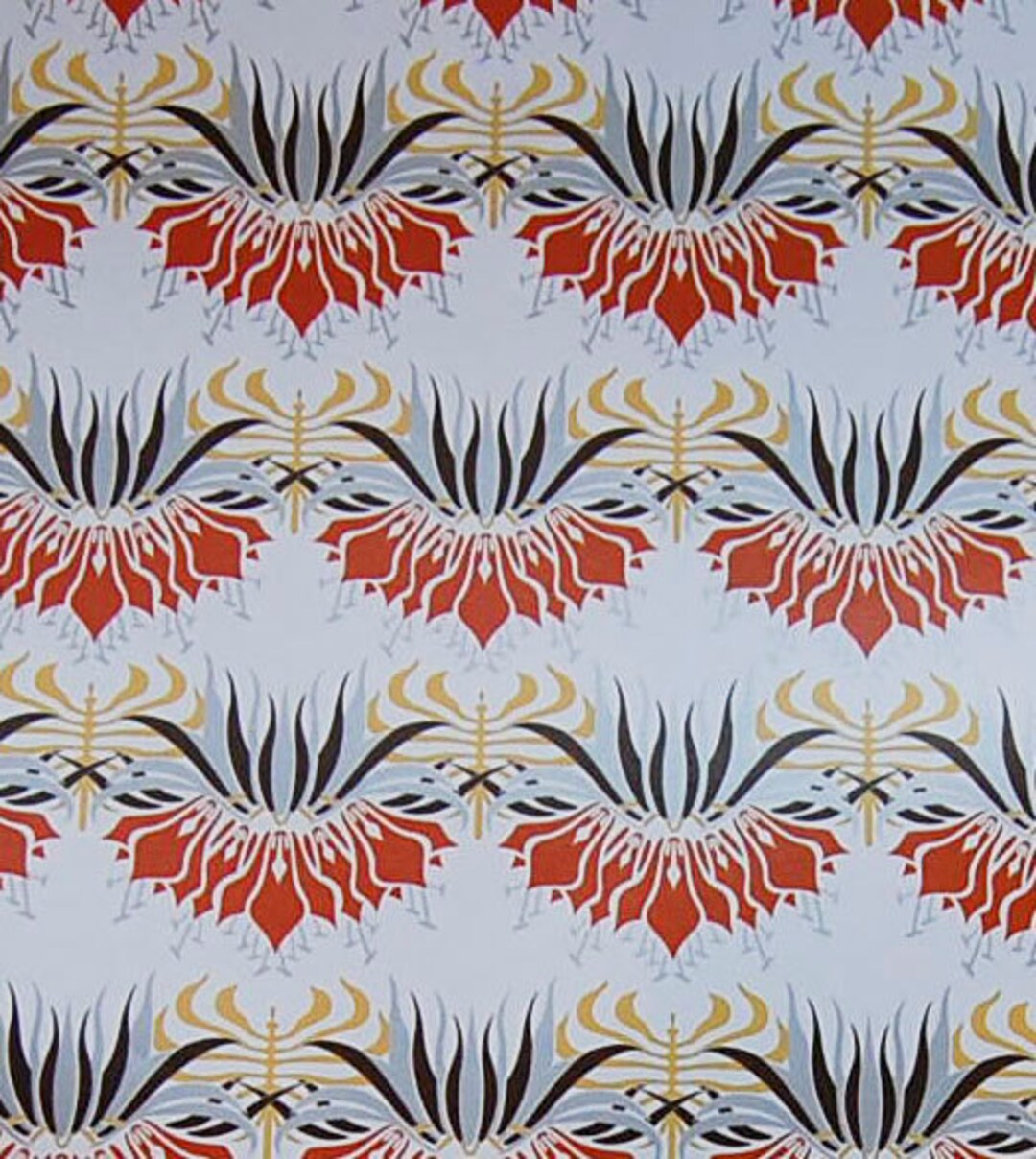 Two Sheets of Decorative Paper, Art Nouveau, Coral and Grey Floral on White, Decoupage Paper