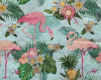 Pink Flamingo Decoupage Napkins: Tropical Bird Paper Napkins (Set of 3)
