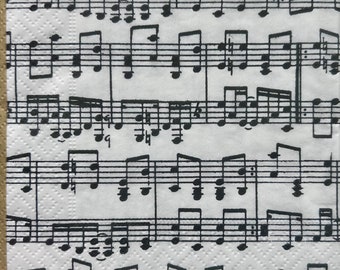 Musical Notes Paper Napkins: Black, White & Gold Decoupage (Set of 3)