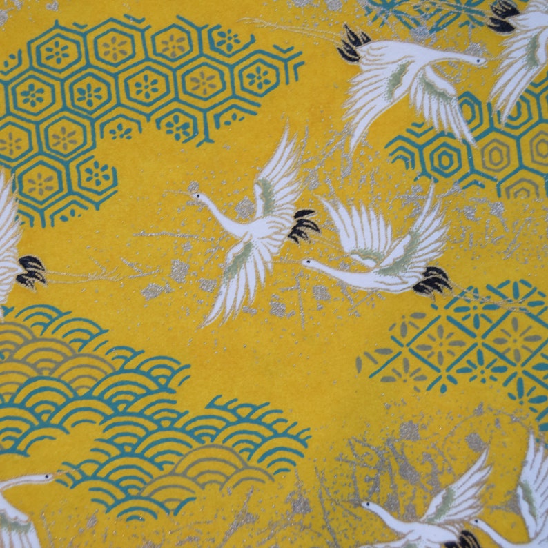 Japanese Chiyogami Yuzen Paper White Cranes on Yellow - Etsy