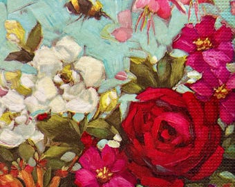 Bee with Flowers Napkins: Floral and Bee Decoupage Paper (Set of 3)