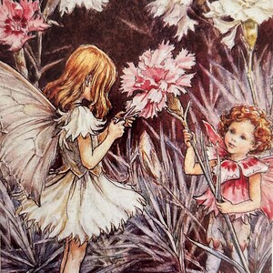 Fairies and Flowers, Fairy Postcard, Fairy Art, Postcard Art, Vintage Style Illustration, Collage Paper,  Ephemera Postcard,