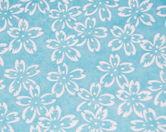 Two Sheets of Blue and White Japanese Chiyogami Yuzen Paper - Light Blue with White Flowers 5" x 4.25"