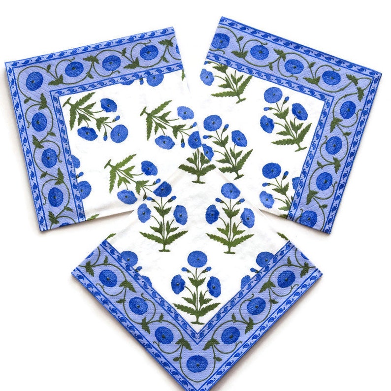Blue and White Paper Napkin 3 Decoupage Napkins Floral Paper - Etsy