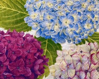 Hydrangea Floral Paper Napkins, Decoupage, Collage (3 count)