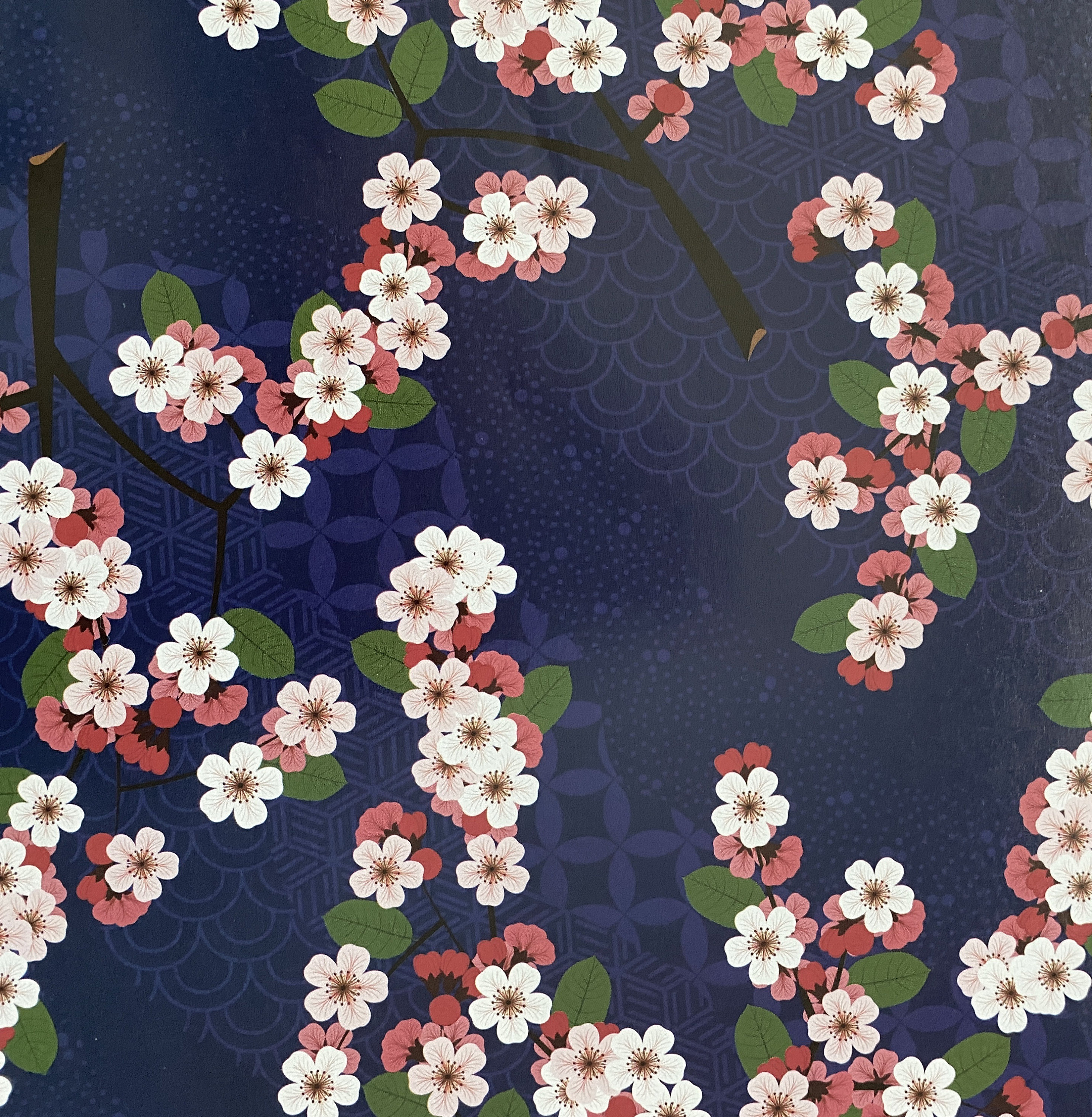 Kimono Paper: Pink Cherry Blossoms on Blue, Japanese Floral Design