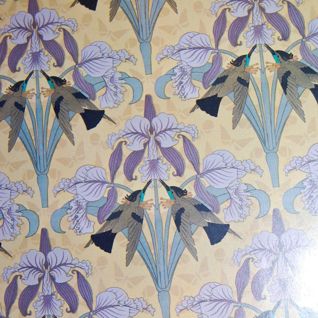 Two Sheets of Decorative Paper Art Nouveau Paper Hummingbird - Etsy