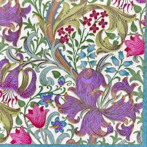 Art Nouveau Floral Paper Napkins: Purple, Teal, Pink (Set of 3)