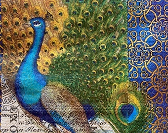 Peacock Paper Napkins: Decoupage & Scrapbooking, Set of 3