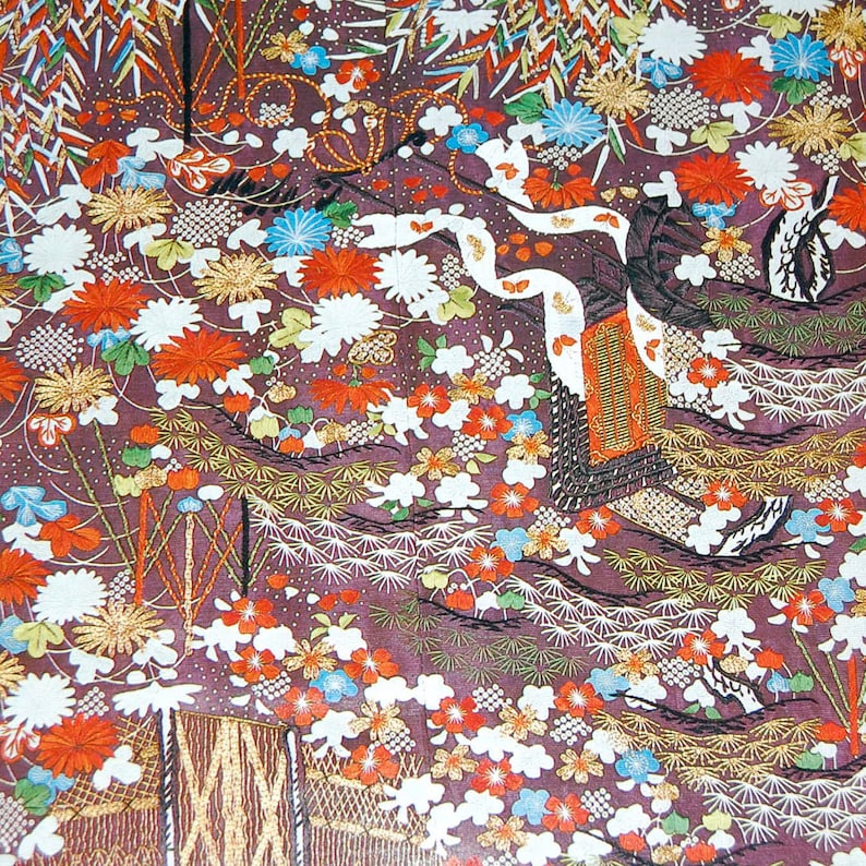 Kimono Japanese Design Decoupage Paper Flower Embroidery Etsy