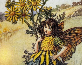 Vintage Style Fairy Postcard: Fairy with Yellow Daisies